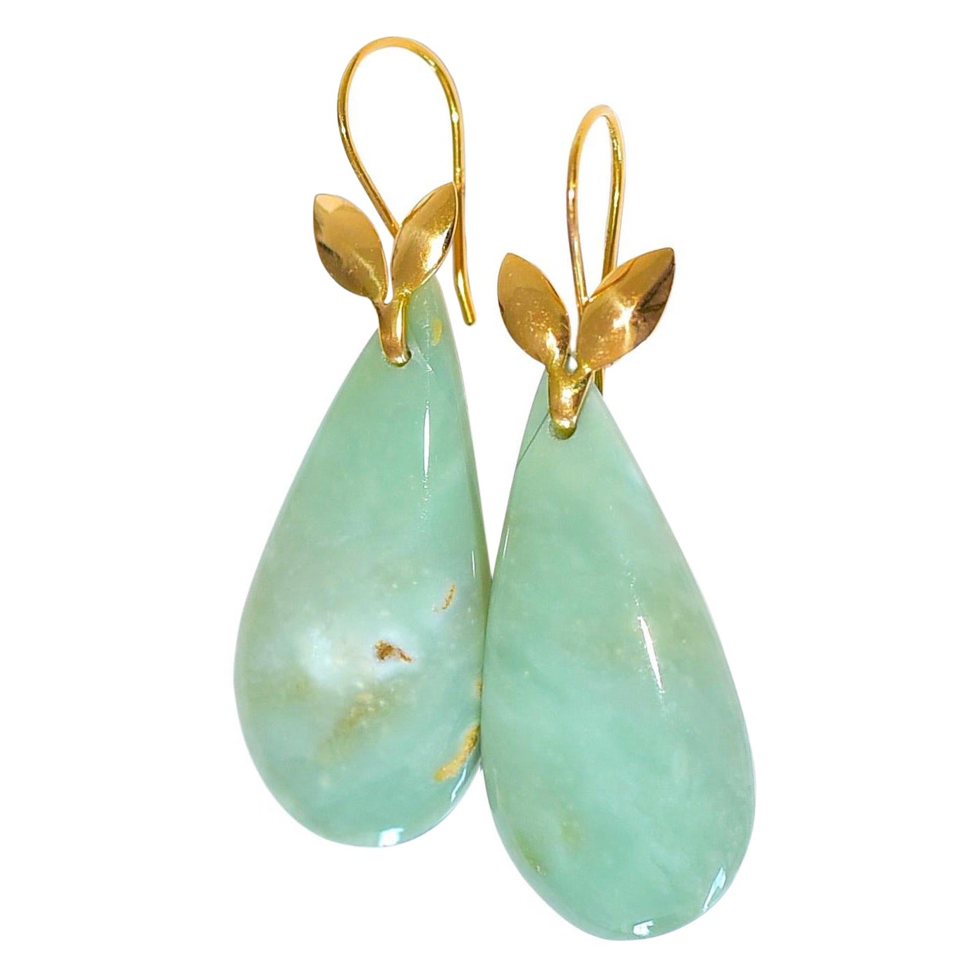 Petrified Fossilized Wood Earrings in 18K Solid Yellow Gold