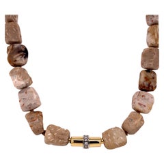 Petrified Palm Wood Necklace with an 18 Karat Yellow Gold Tube Diamond Clasp