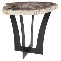 Petrified Slab Side Table on Fluted Metal Base