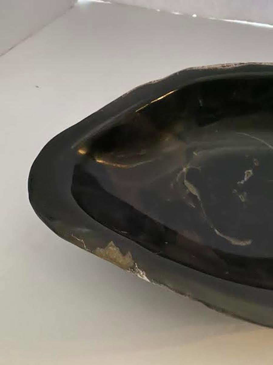 Petrified Wood Black Bowl, Indonesia, Prehistoric In Good Condition In New York, NY