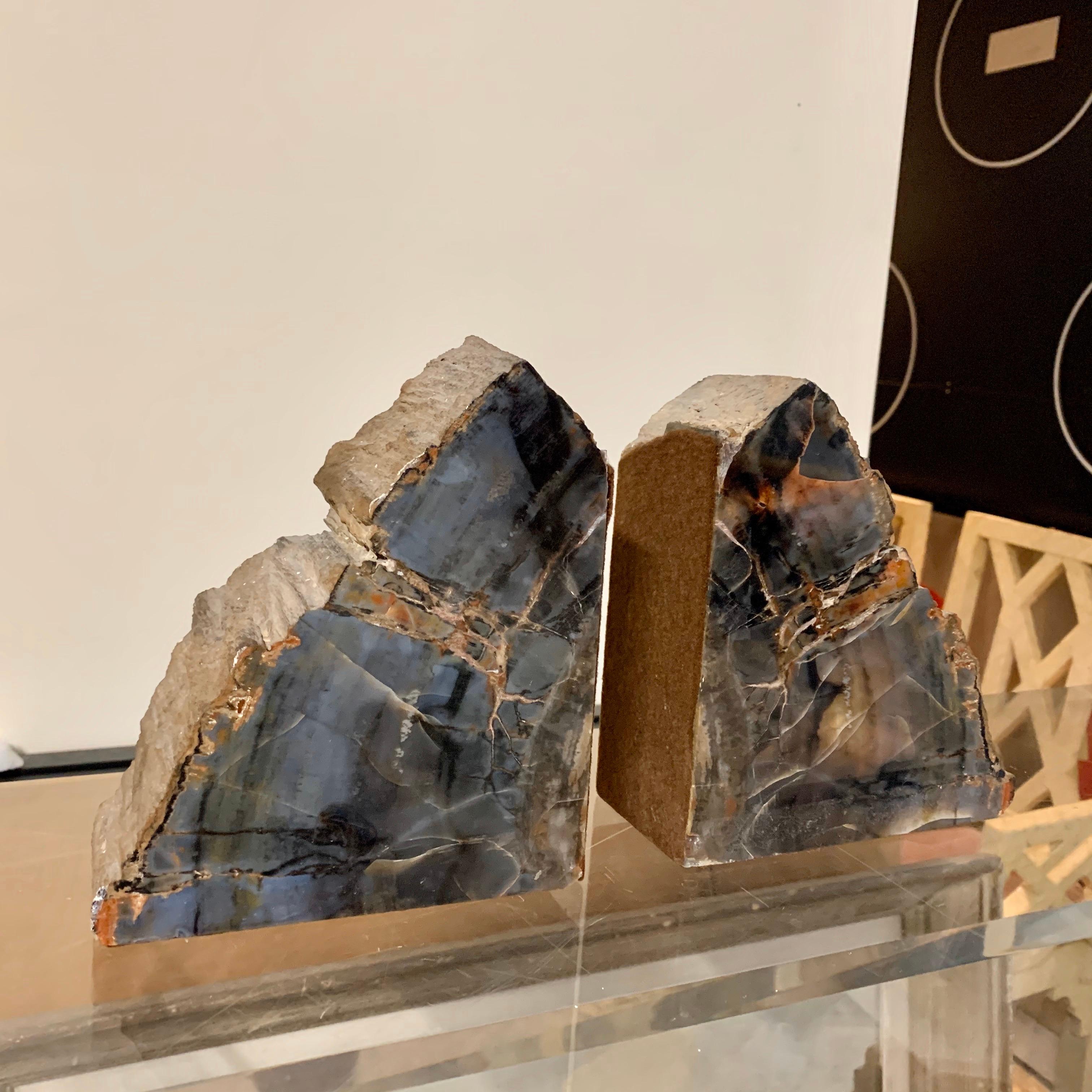 Amazing grays and browns in these chunky and thick petrified wood bookends.