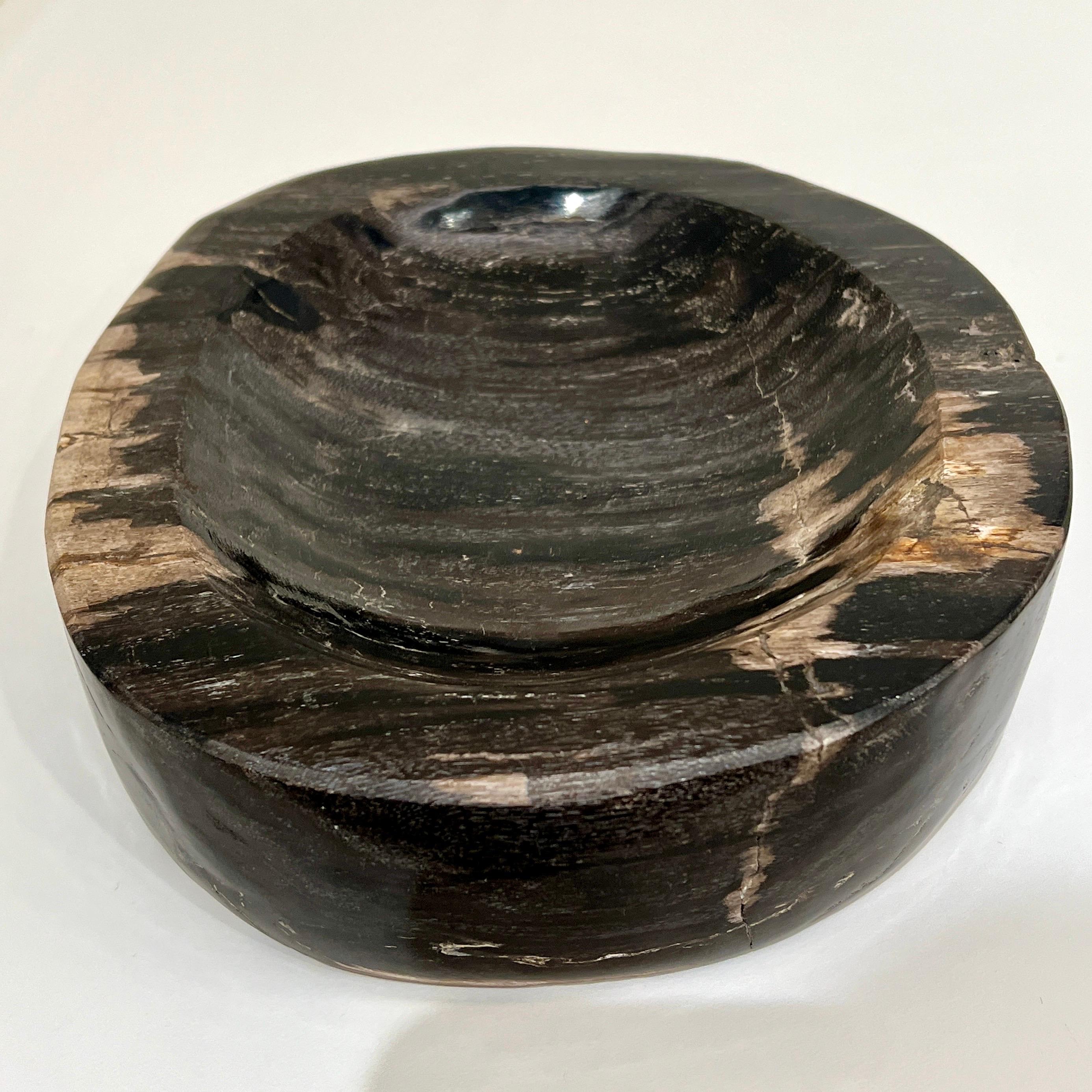 Indonesian Petrified Wood Bowl in Black and Beige from Indonesia For Sale