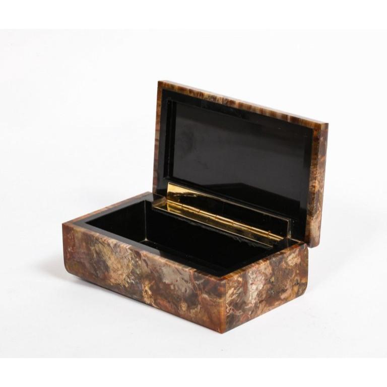 Women's or Men's Petrified Wood Box with Silver-Gilt Starfish and Pink Sapphire by Nardi
