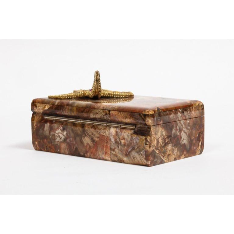 Petrified Wood Box with Silver-Gilt Starfish and Pink Sapphire by Nardi 2