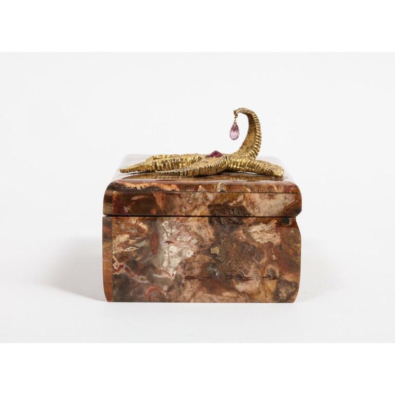 Petrified Wood Box with Silver-Gilt Starfish and Pink Sapphire by Nardi 4