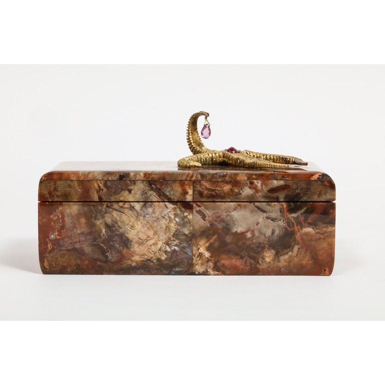 Petrified Wood Box with Silver-Gilt Starfish and Pink Sapphire by Nardi 5