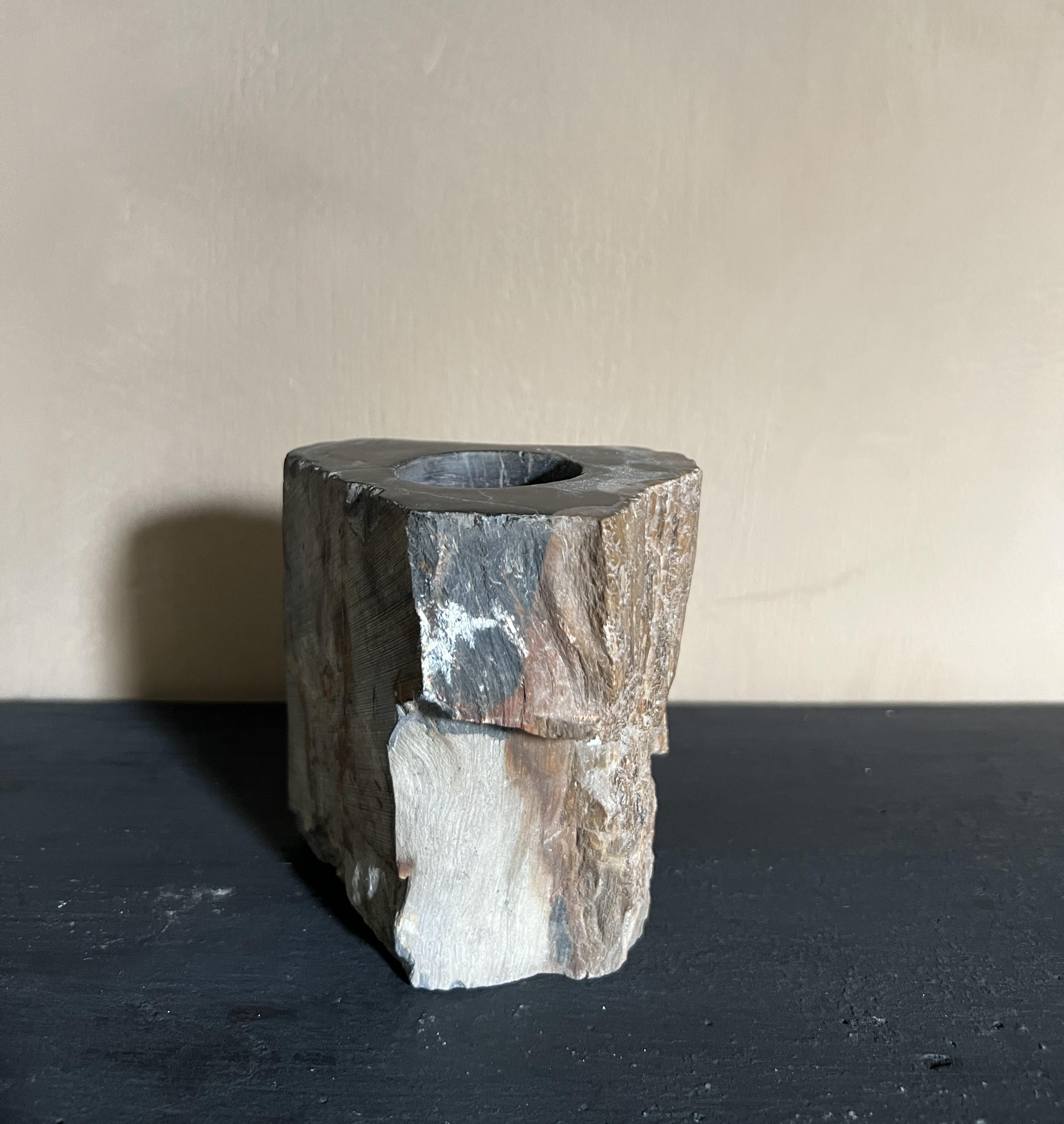 Petrified wood candleholders stone For Sale 3