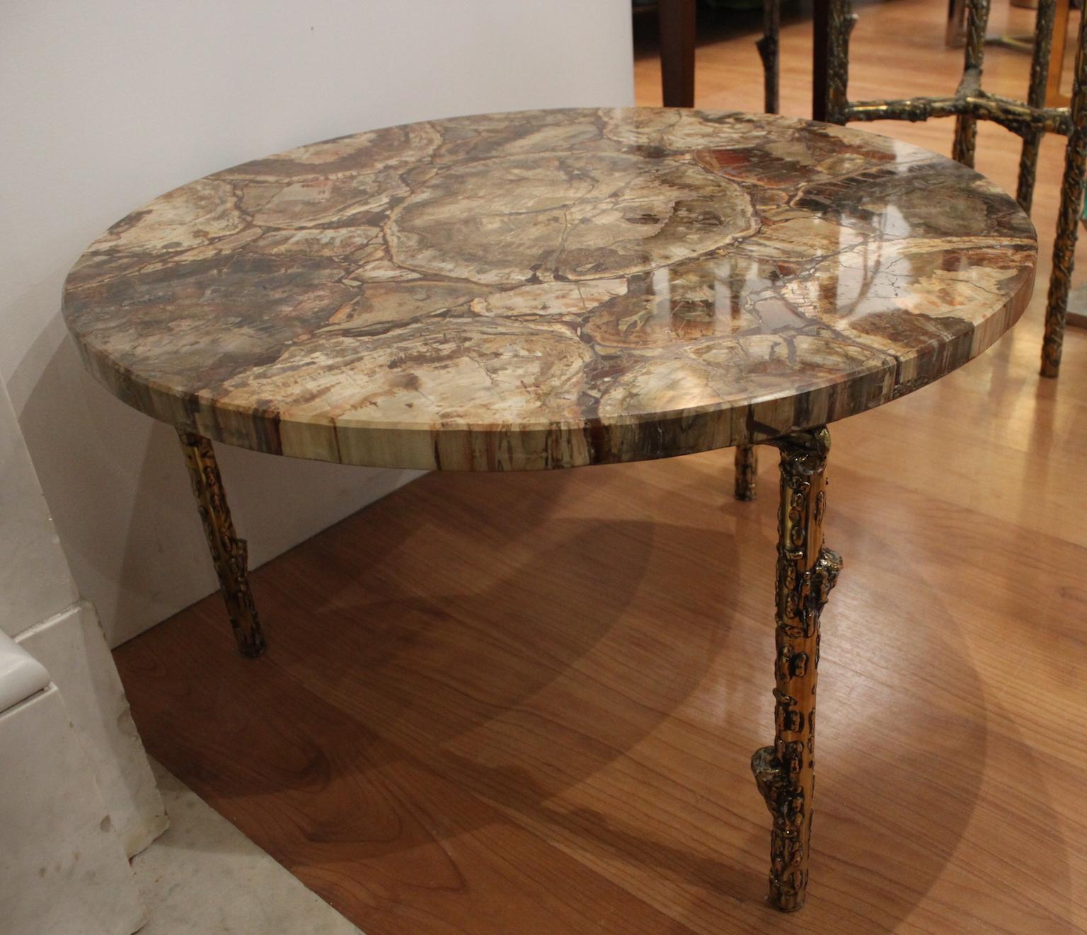 Petrified Wood Coffee Table Gilt Bronze Base 3