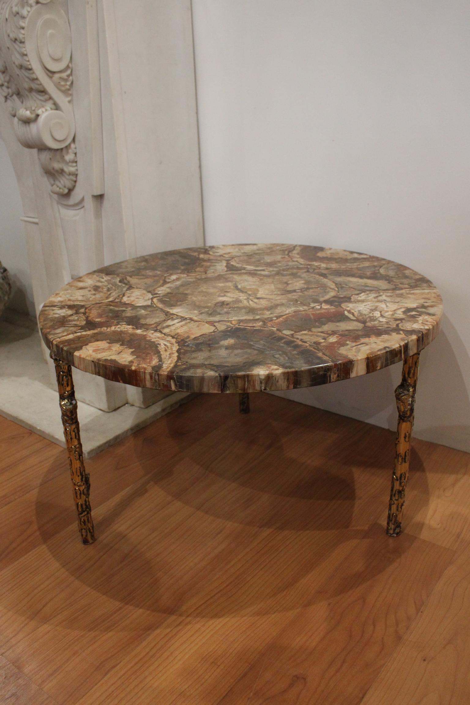 Petrified Wood Coffee Table Gilt Bronze Base 2