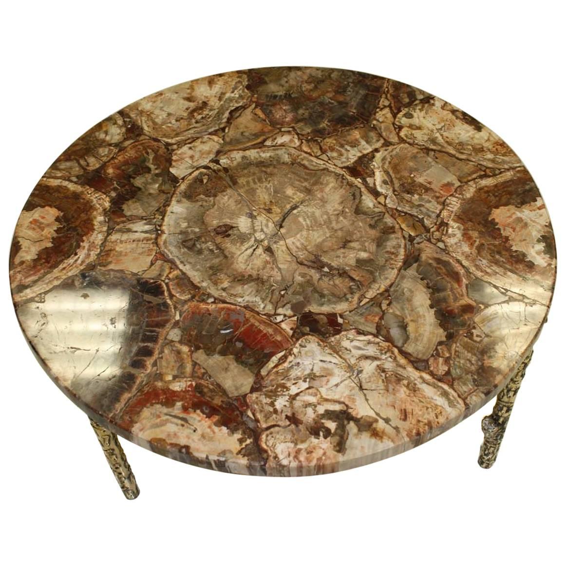 Petrified Wood Coffee Table Gilt Bronze Base