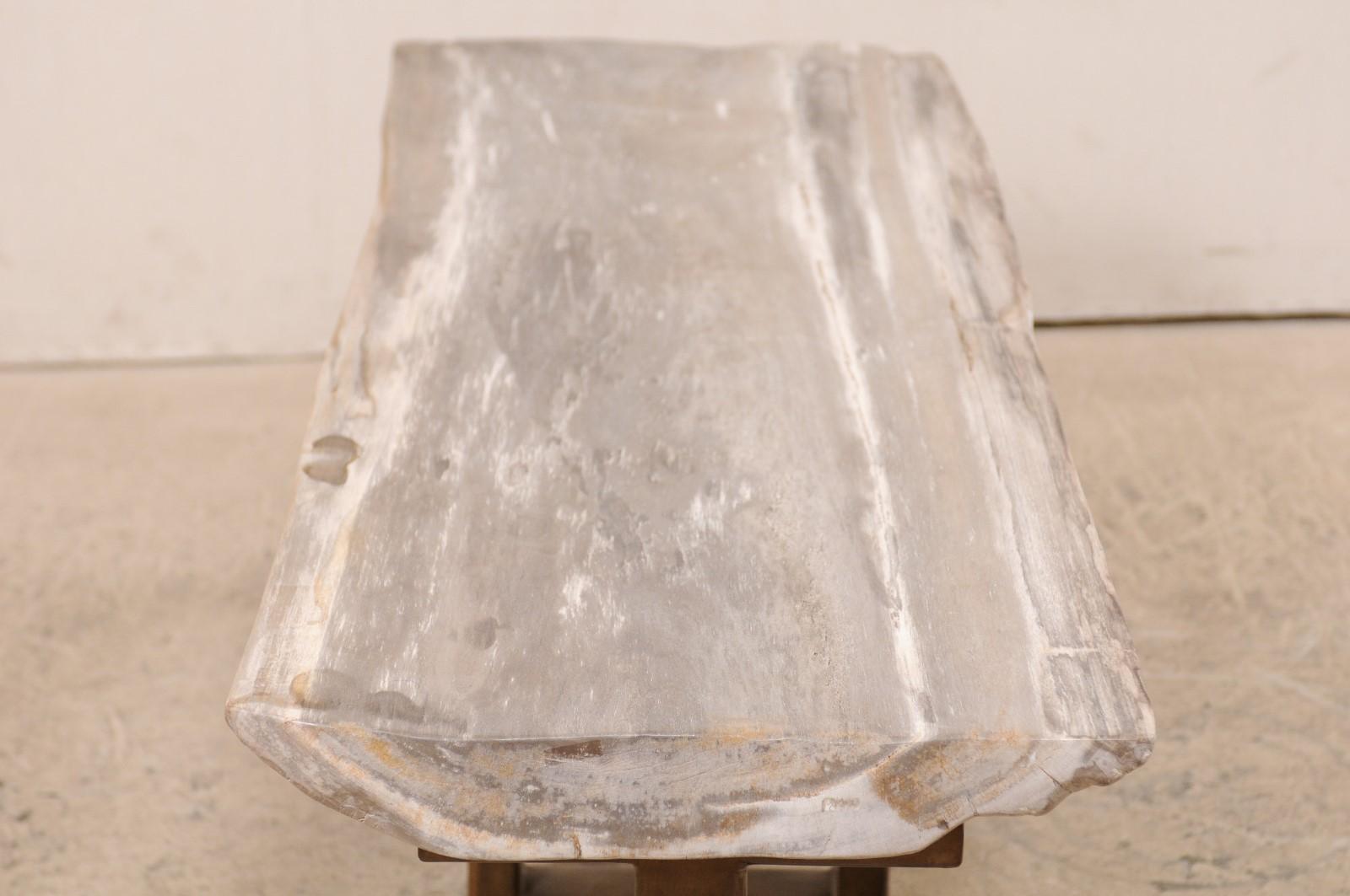 Petrified Wood Top Coffee Table on Custom Metal Base, Would Also Work as a Bench 2