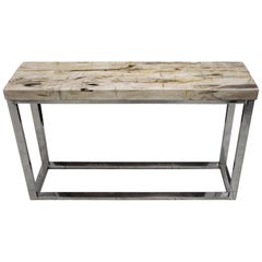 Petrified Wood Console Stainless Steel Base