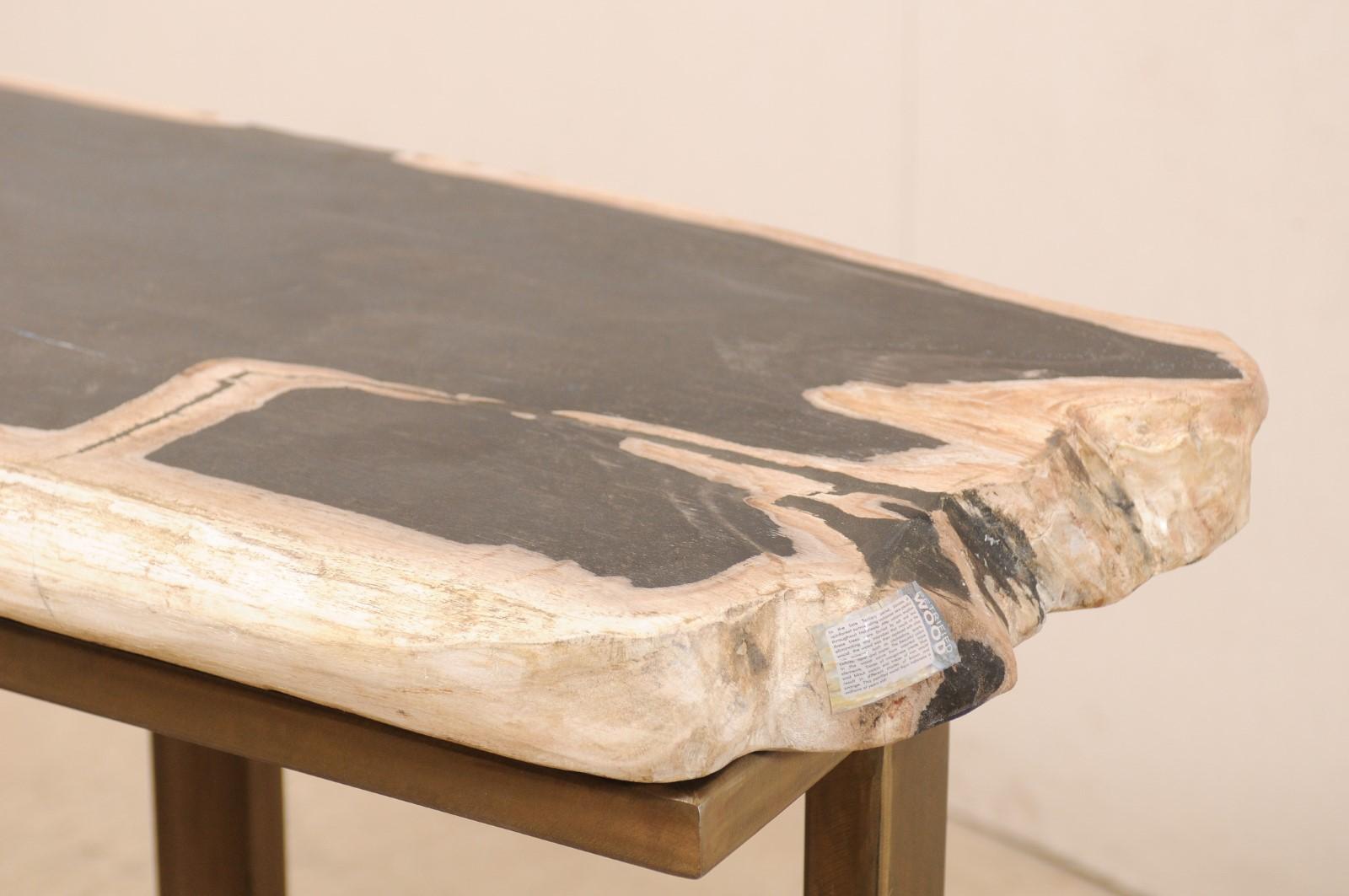 Contemporary Petrified Wood Console Table on Custom Modern Base For Sale