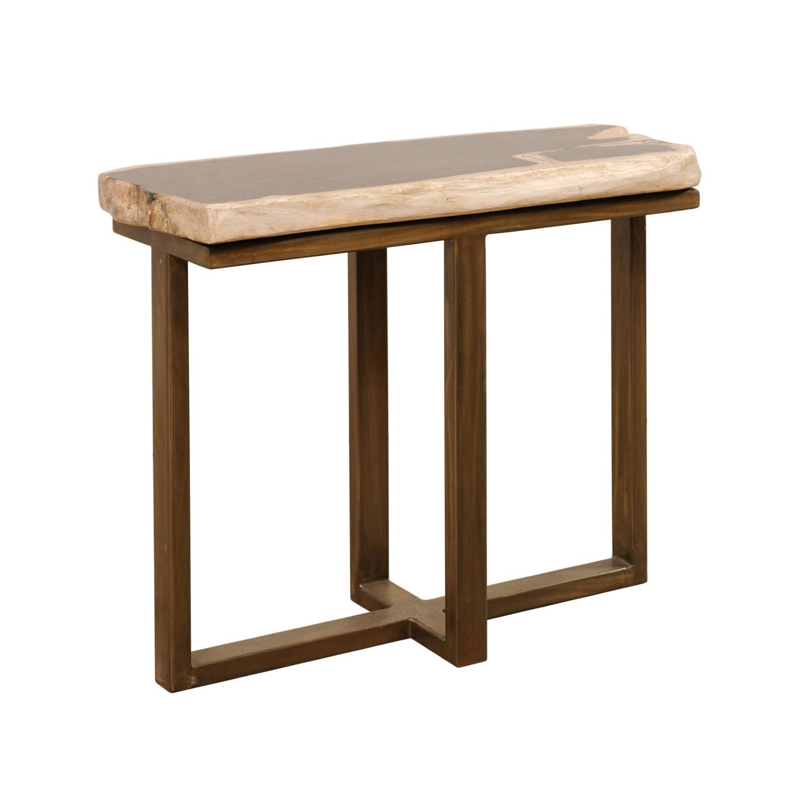 Petrified Wood Console Table on Custom Modern Base
