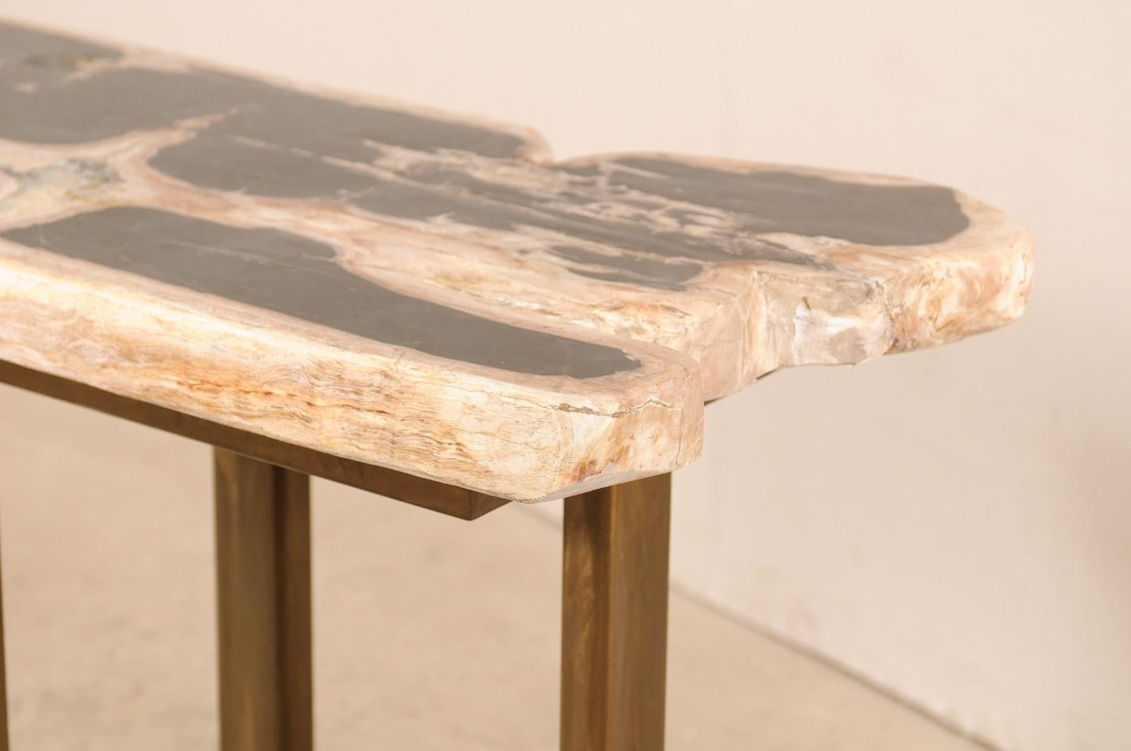 Petrified Wood Console Table with Modern Metal Base For Sale 2