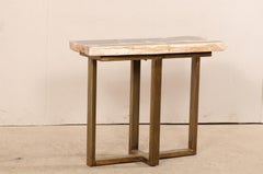 Petrified Wood Console Table with Custom Metal Base- Sleek & Modern!