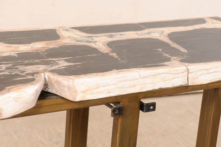 Contemporary Petrified Wood Console Table with Modern Metal Base For Sale