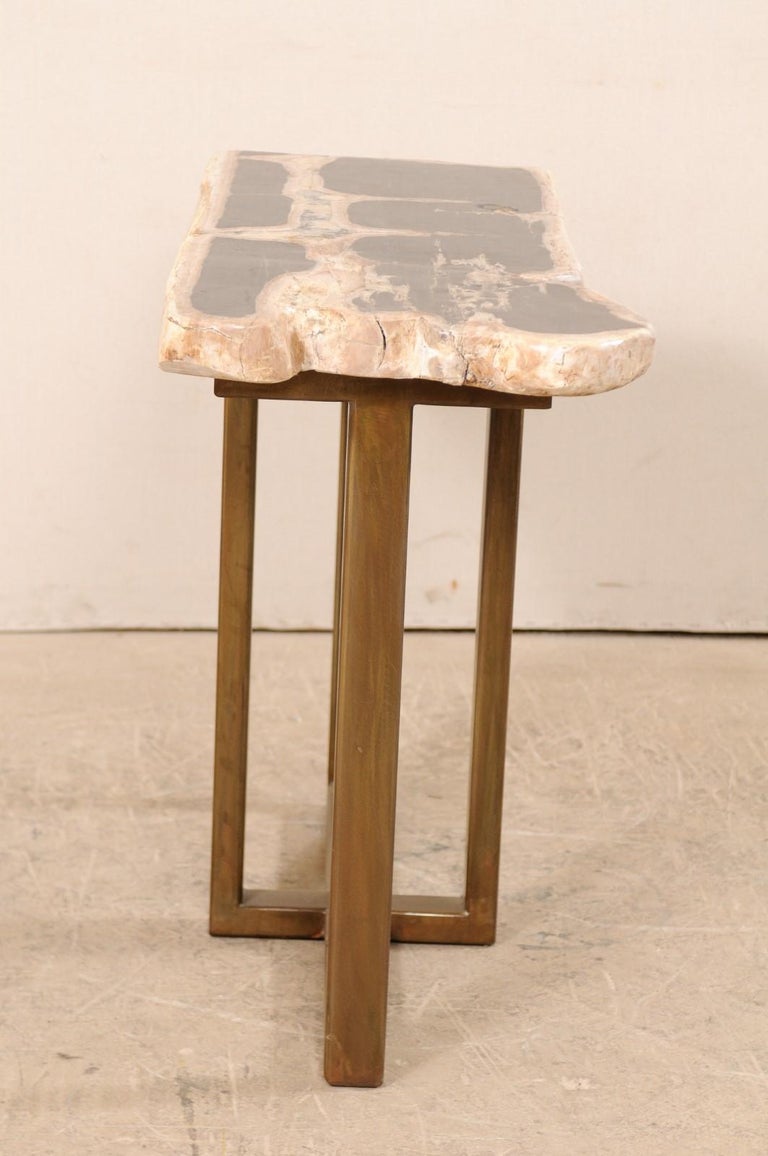 Petrified Wood Console Table with Modern Metal Base For Sale 1