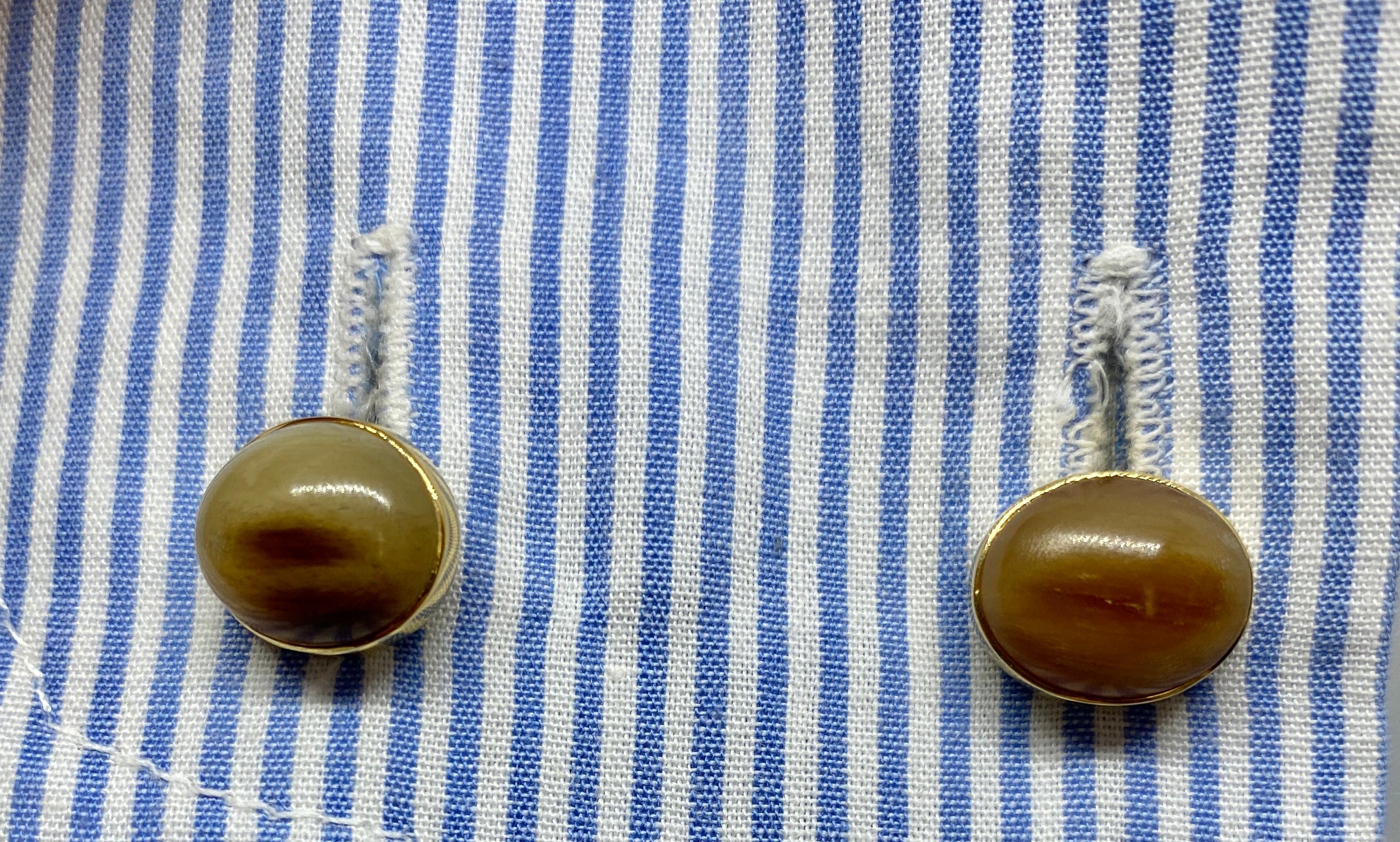 Petrified Wood Cufflinks in 18K Yellow Gold by Trianon In Good Condition For Sale In San Rafael, CA