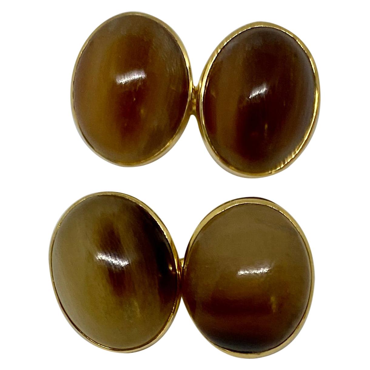 Petrified Wood Cufflinks in 18K Yellow Gold by Trianon For Sale