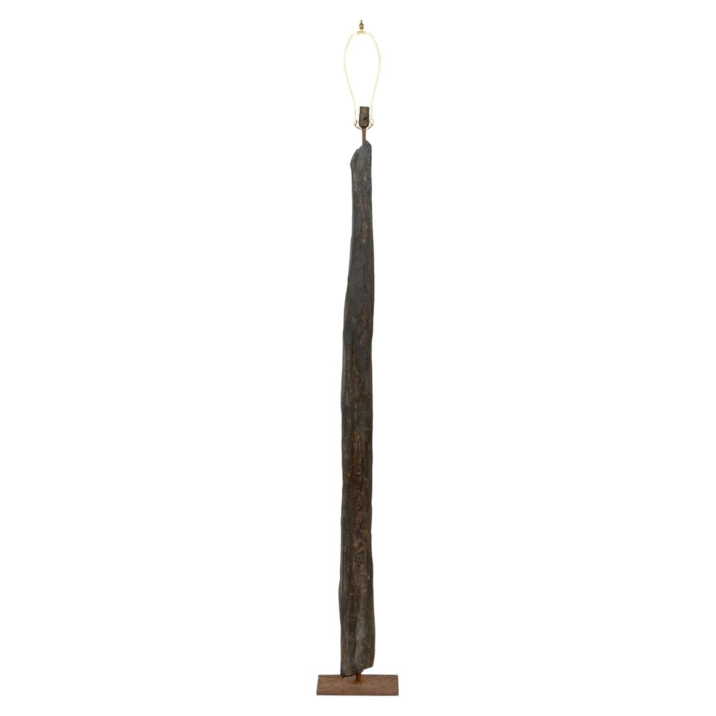 Petrified Wood Floor Lamp on Iron Base, Modern Design, USA, 84.5" H For Sale