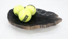 Petrified Wood Heart Shape Solid Black Elongated Bowl Dish Large Plate Ashtray