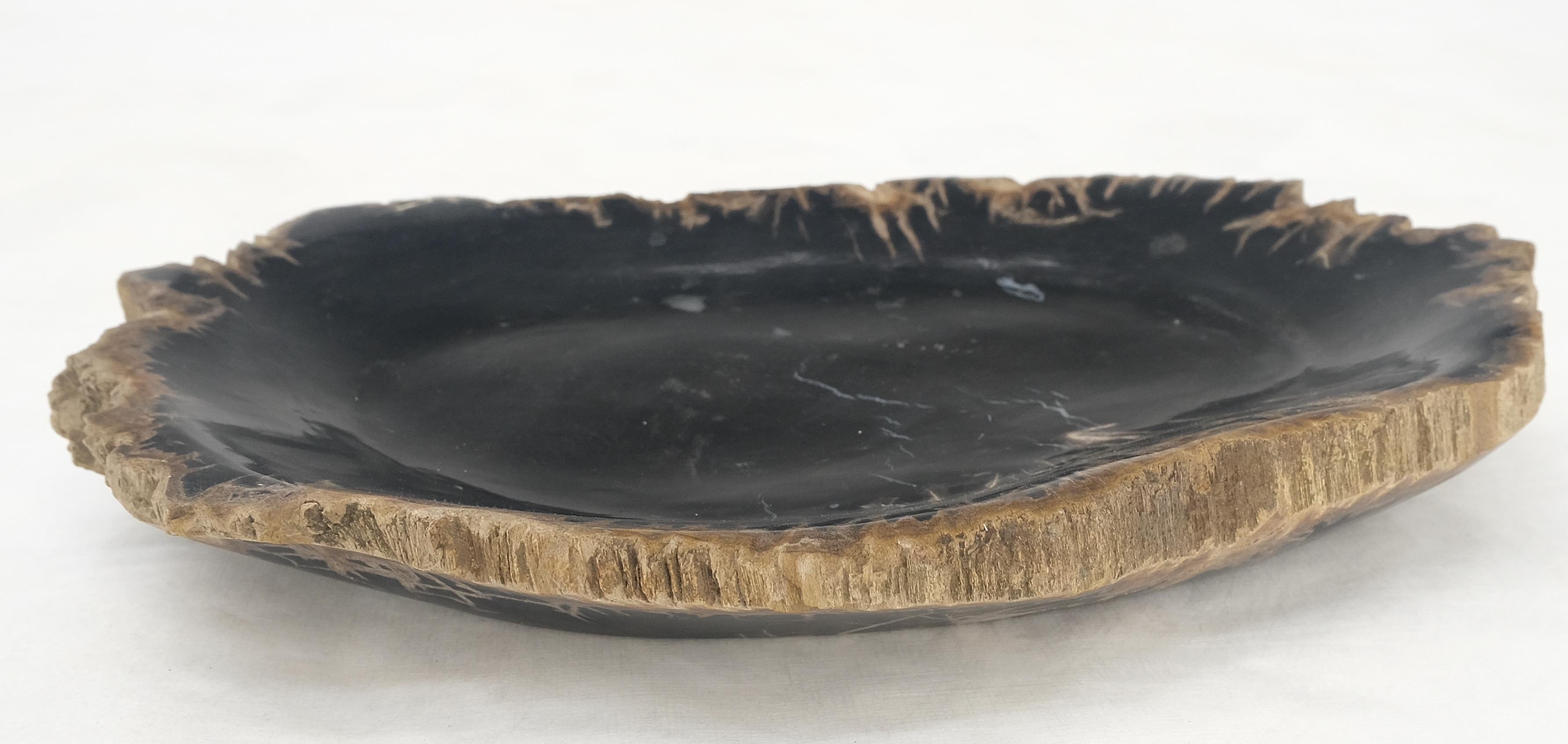 Polished Petrified Wood Heart Shape Solid Black Elongated Bowl Dish Large Plate Ashtray For Sale
