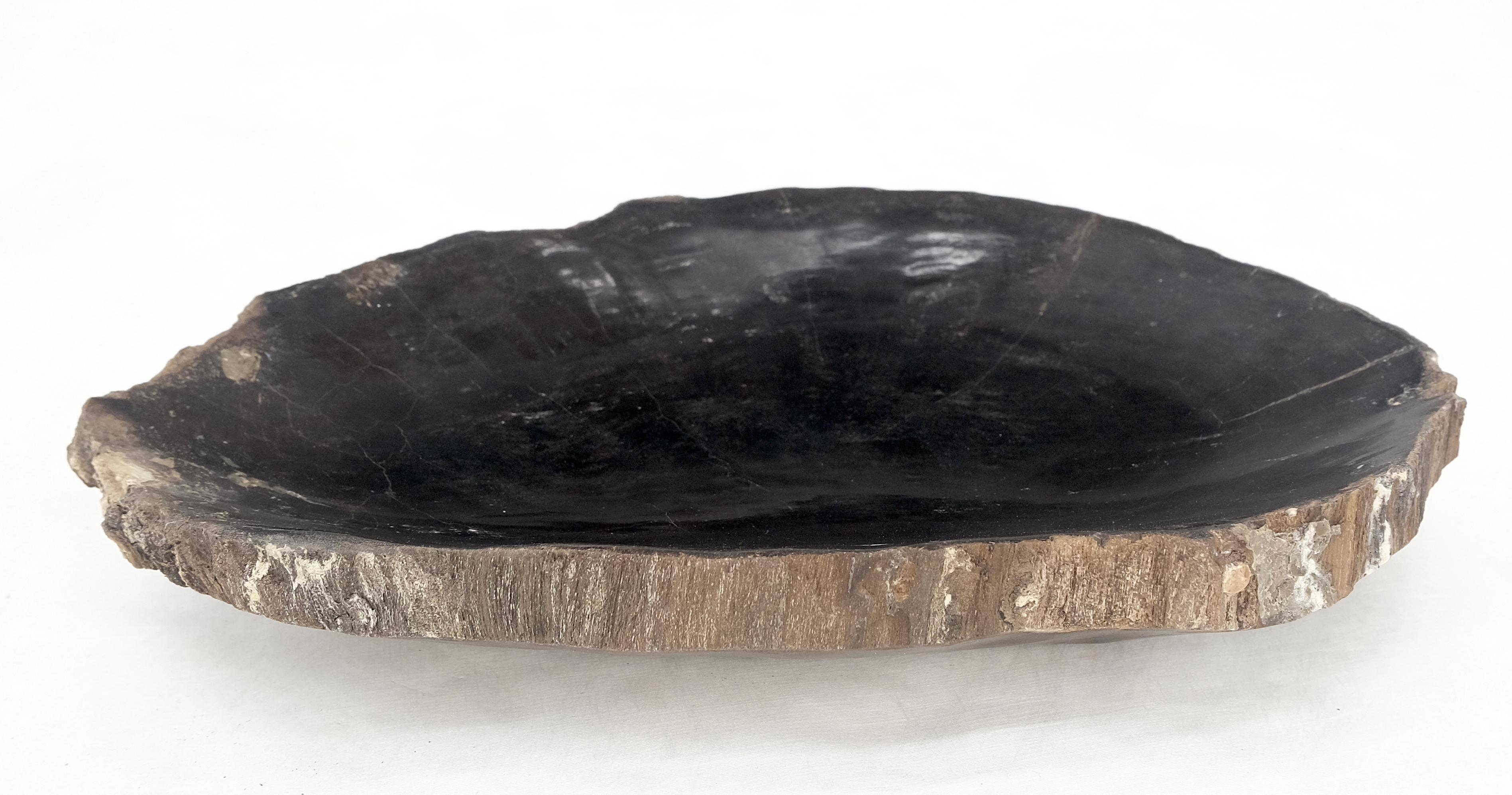 Petrified Wood Heart Shape Solid Black Elongated Bowl Dish Large Plate Ashtray In Excellent Condition For Sale In Rockaway, NJ
