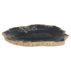 Vintage Petrified Wood Heart Shape Solid Black Elongated Bowl Dish Large Plate Ashtray