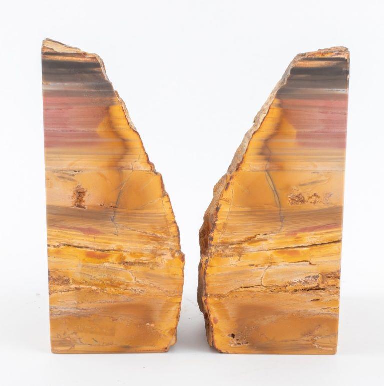 Buchstützen aus versteinertem Holz mit Mineralexemplar, Paar (Sonstiges) im Angebot