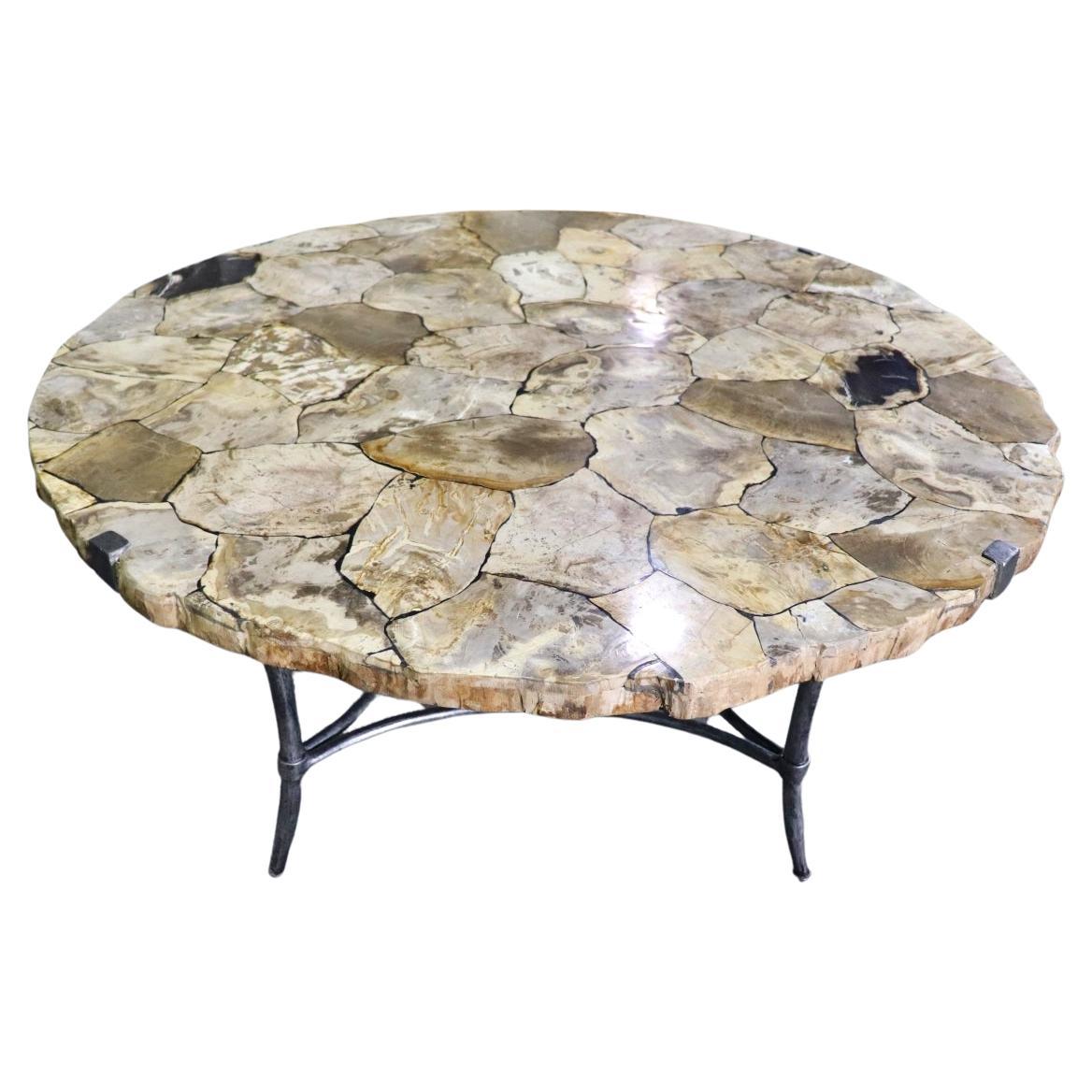 Petrified Wood Mosaic Coffee Table For Sale