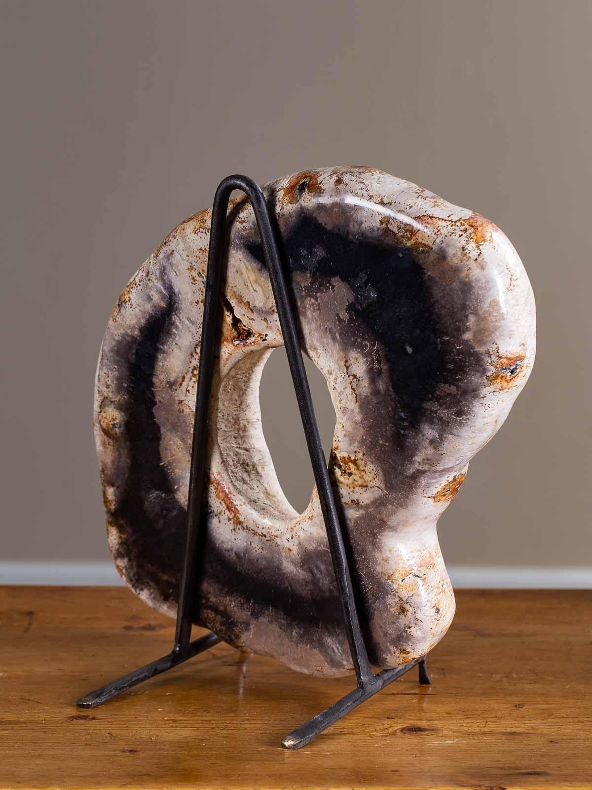 Petrified Wood Ring Sculpture on Custom Stand 2