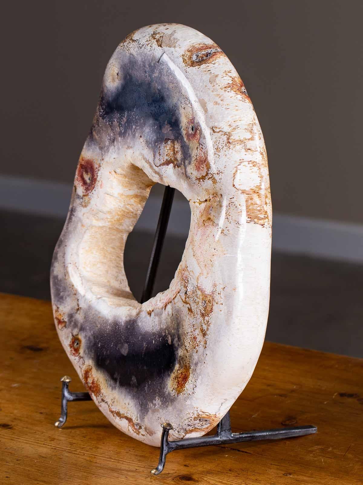 Petrified Wood Ring Sculpture on Iron Stand In Excellent Condition In Houston, TX