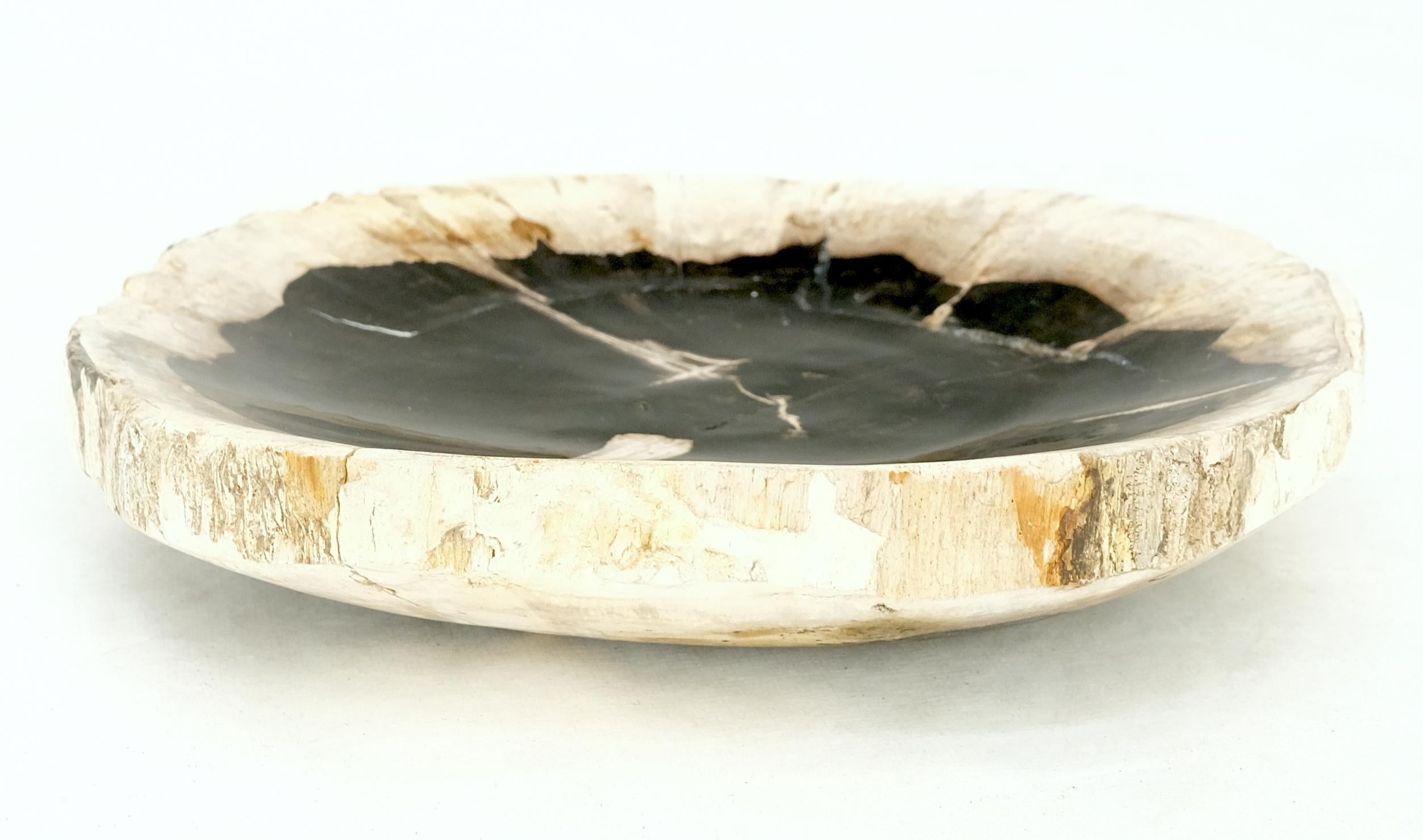 Wood Wood Rond Noir & Beige Bol Plat Grand Assiette Excellent état - En vente à Rockaway, NJ