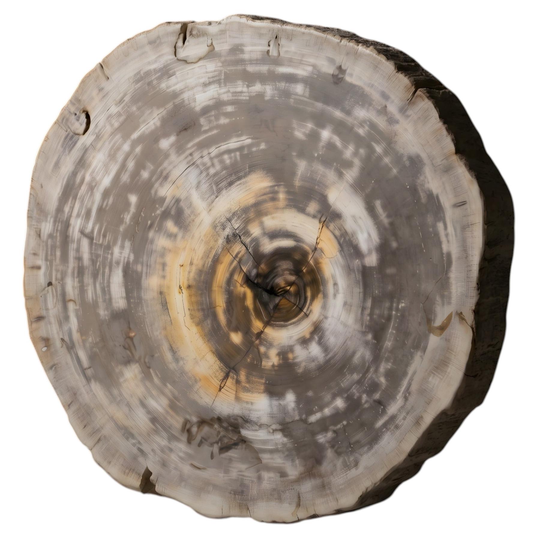 Petrified Wood Round Coffee Table Top, Organic Modern, 21st Century For Sale