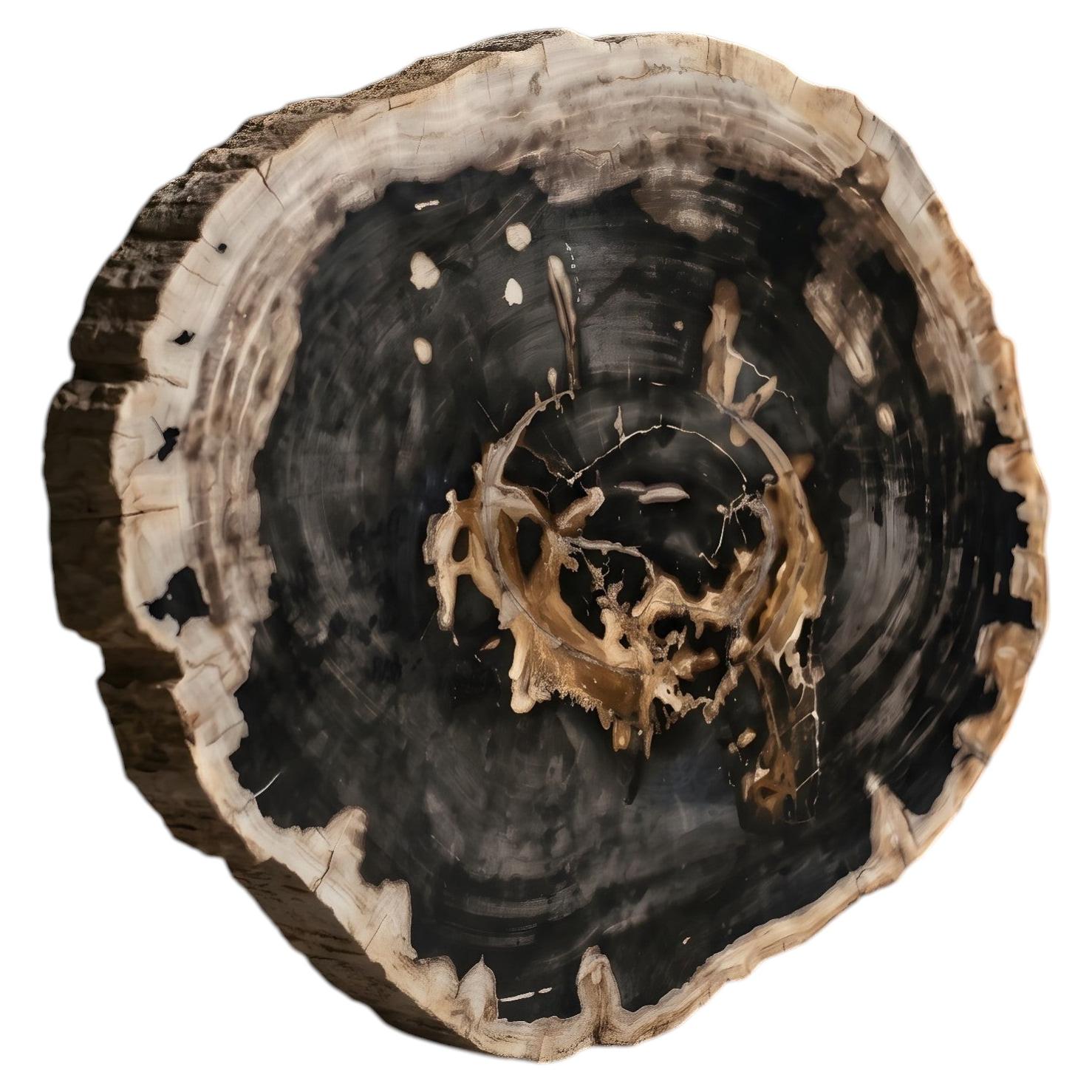 Petrified Wood Round Coffee Table Top, Organic Modern, 21st Century