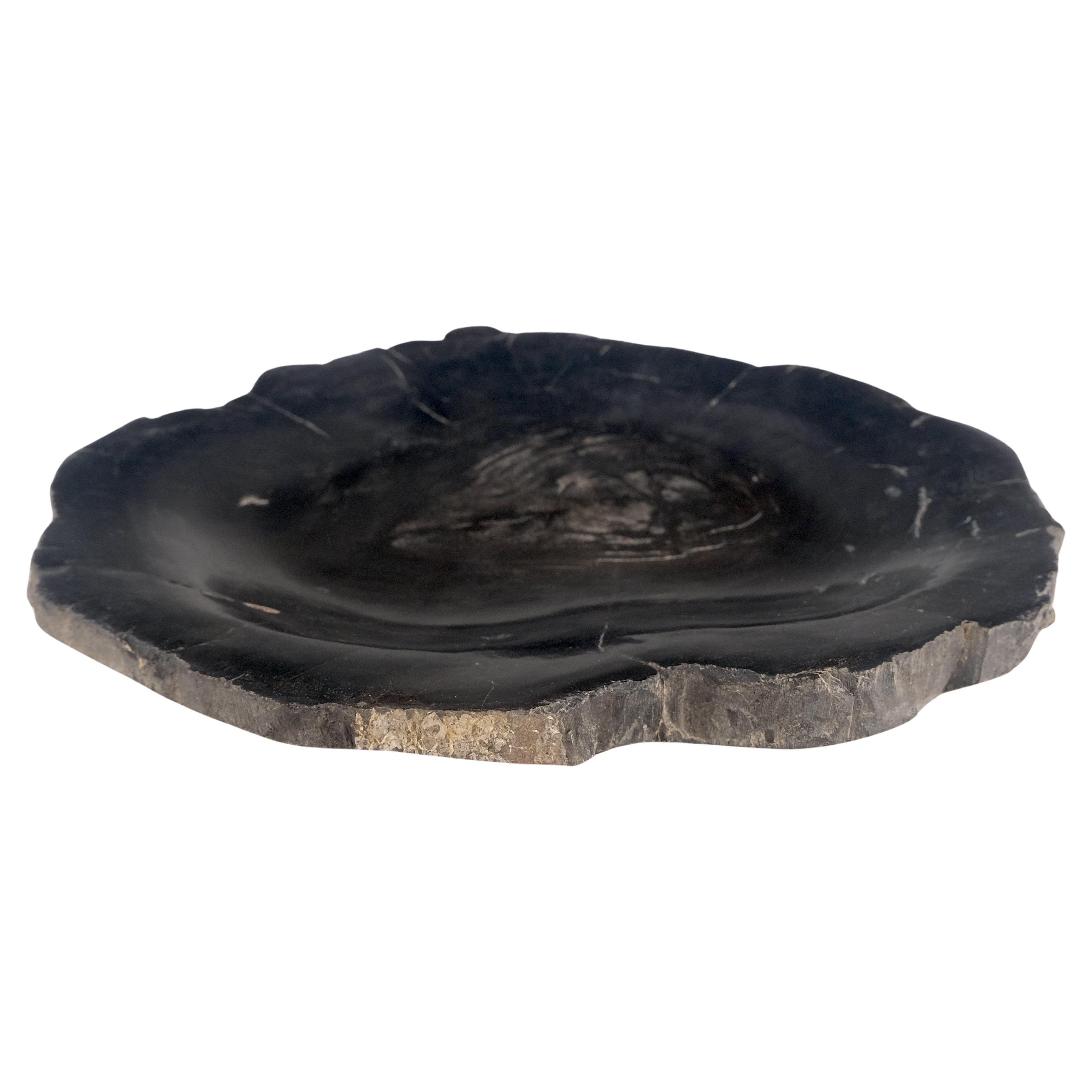 Petrified Wood Round Shape Solid Black Round Bowl Dish Large Plate Ashtray