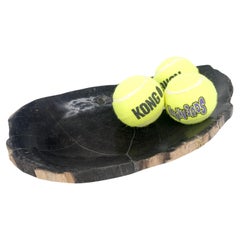 Petrified Wood Round Shape Solid Black Round Bowl Dish Large Plate Ashtray MINT!