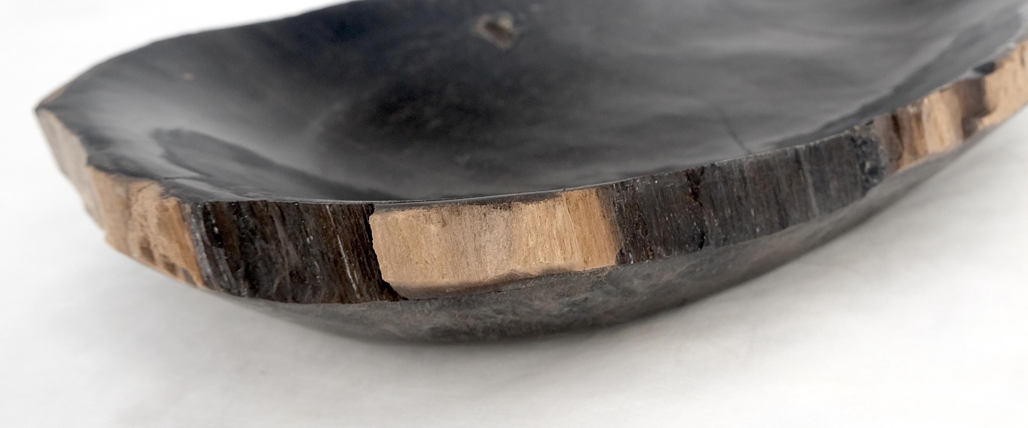 Contemporary Petrified Wood Round Shape Solid Black Round Bowl Dish Large Plate Ashtray MINT! For Sale