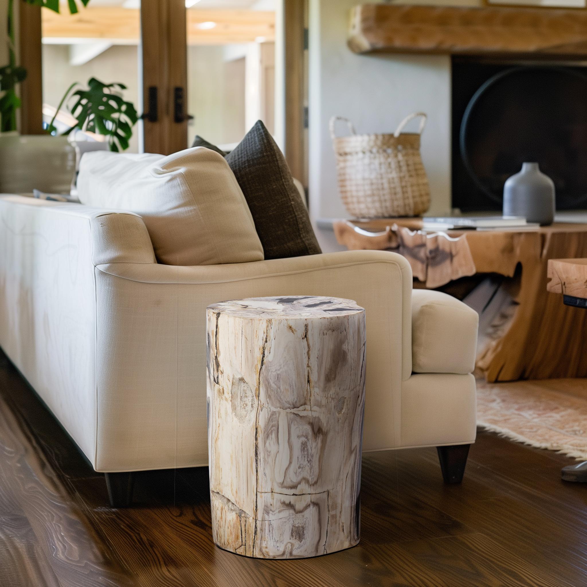 This petrified wood stump side table, named 