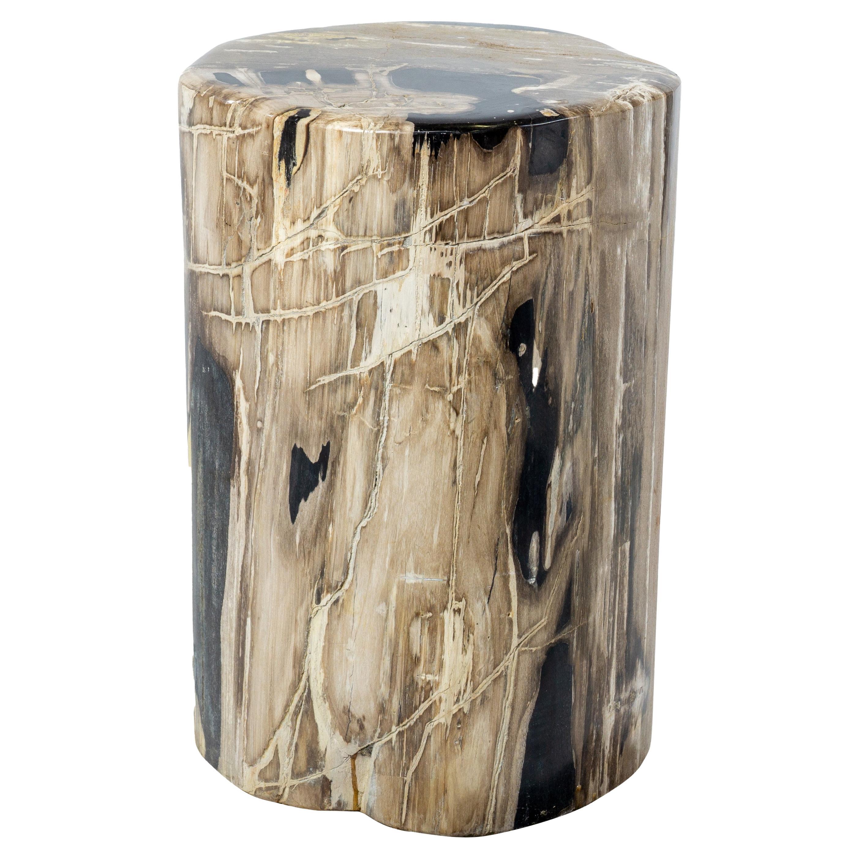 Table d'appoint en bois pétrifié « dragon griffes » - caoutchouc chauffé, beige et crème en vente