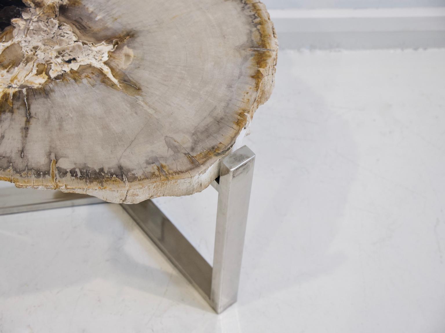 Balinese Petrified Wood Side Table on Steel Stand