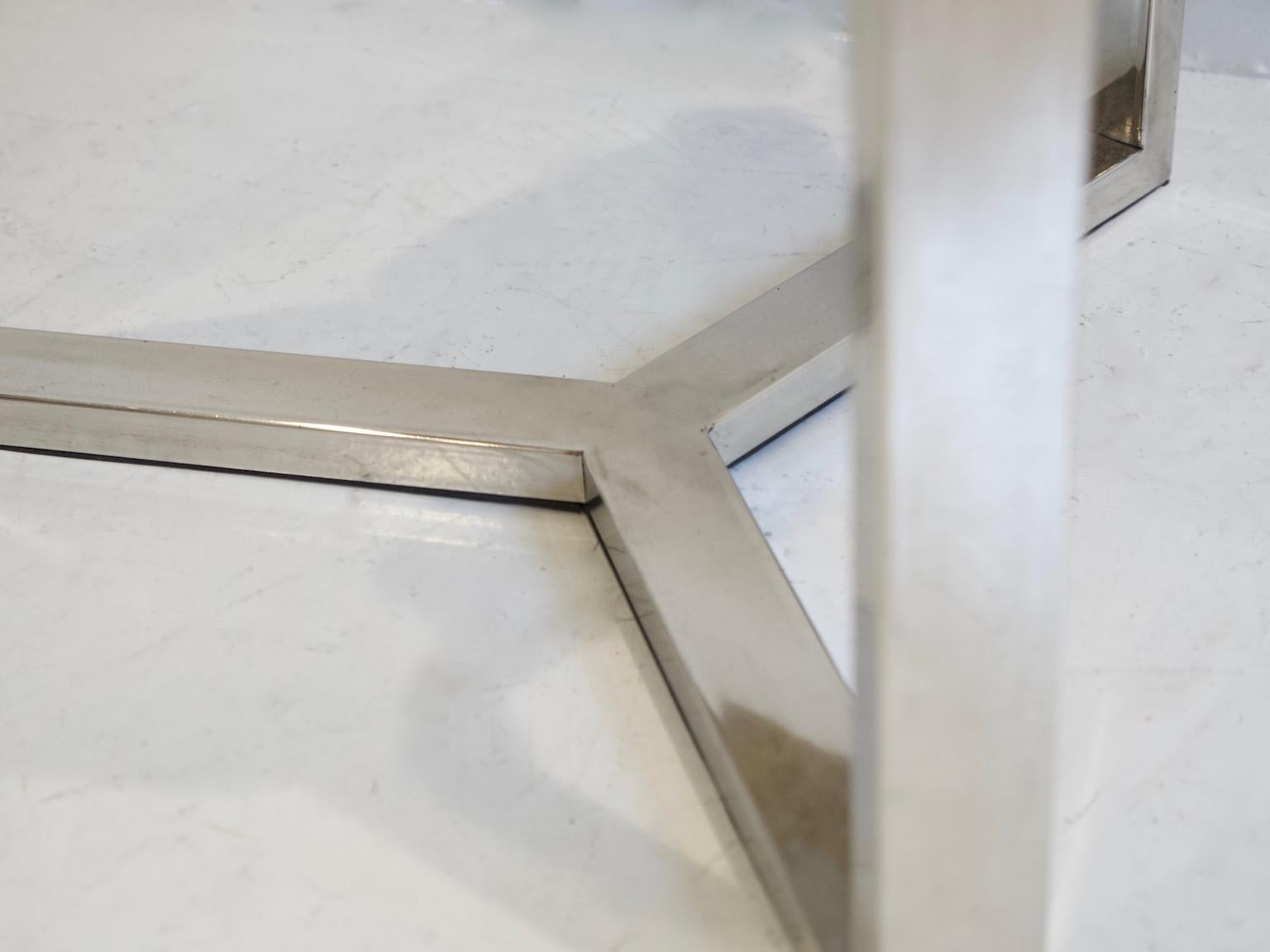 Stainless Steel Petrified Wood Side Table on Steel Stand