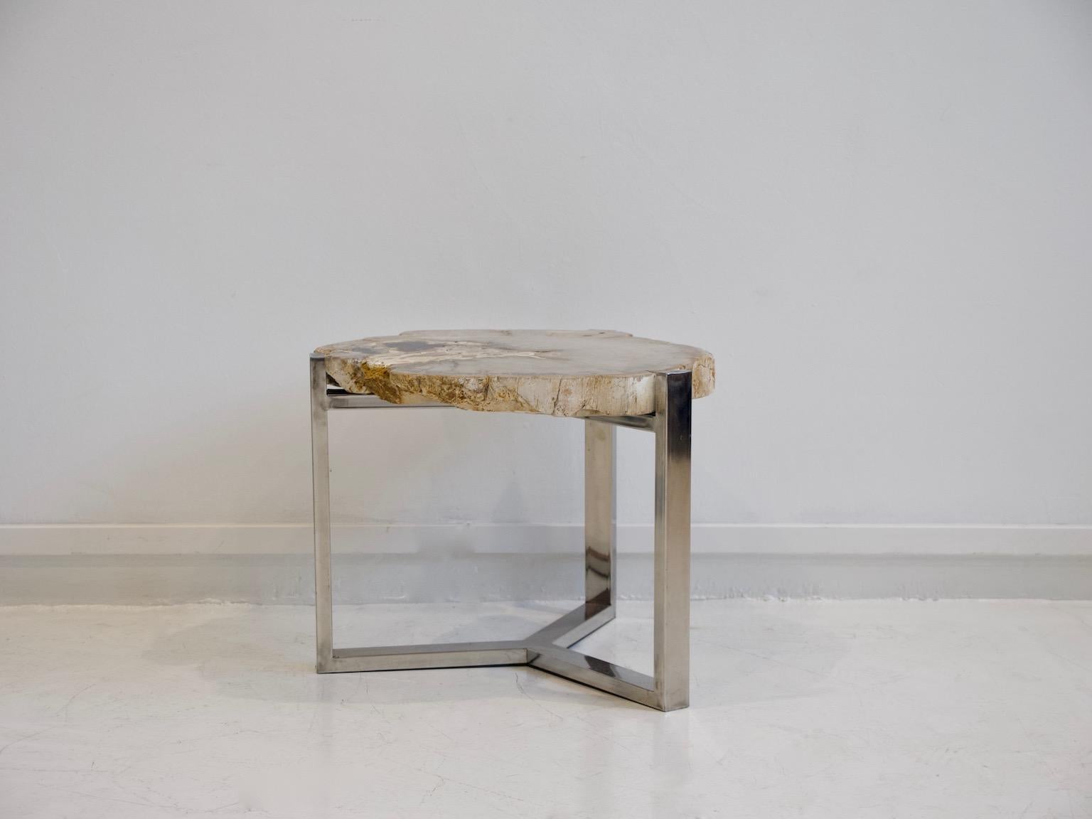 Petrified Wood Side Table on Steel Stand 2