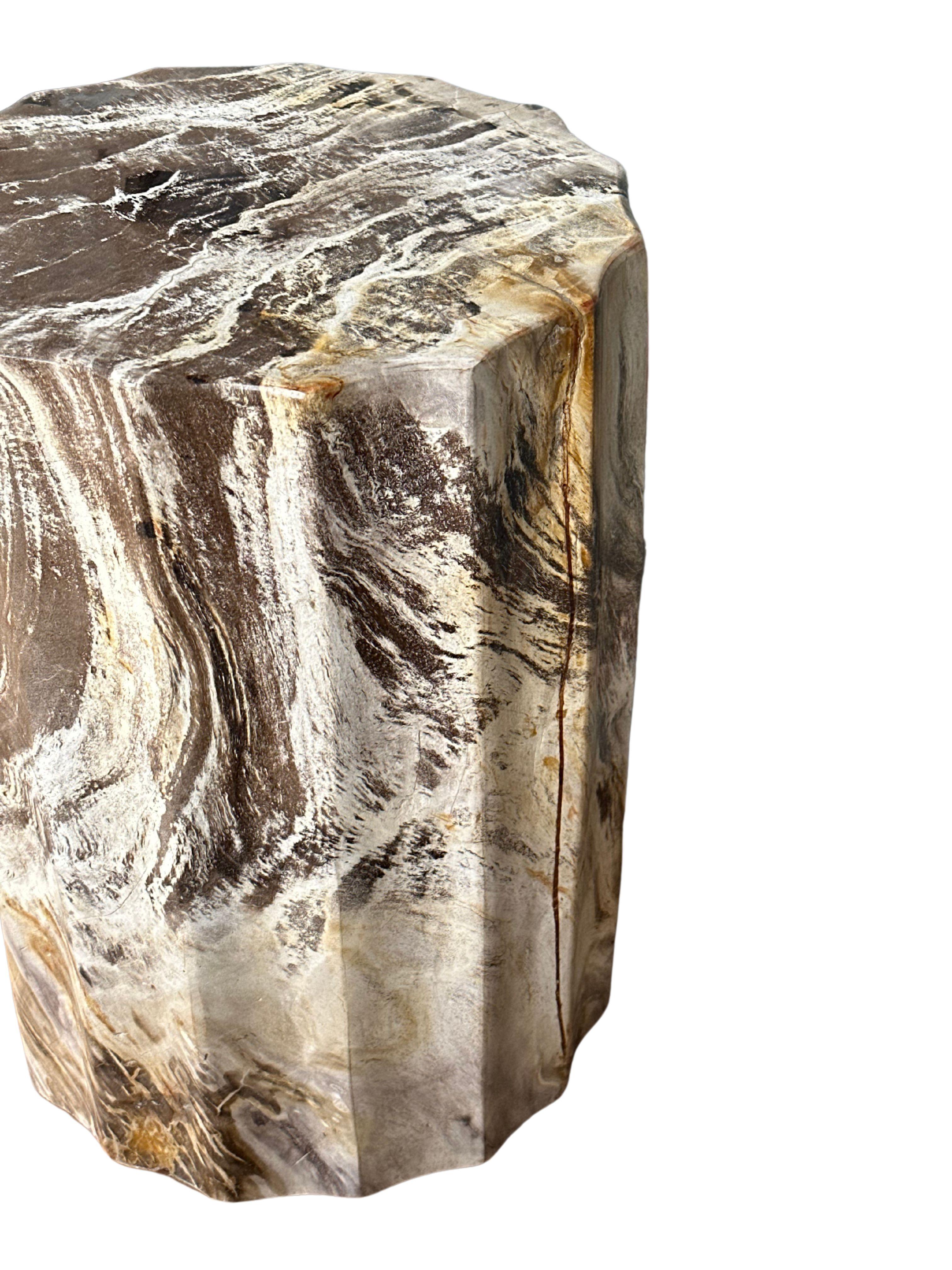 Beistelltisch aus versteinertem Holz mit geschnitzten Details & atemberaubenden Texturen, Modern Organic (21. Jahrhundert und zeitgenössisch) im Angebot