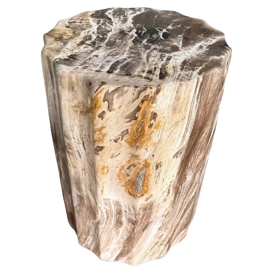 Beistelltisch aus versteinertem Holz mit geschnitzten Details & atemberaubenden Texturen, Modern Organic