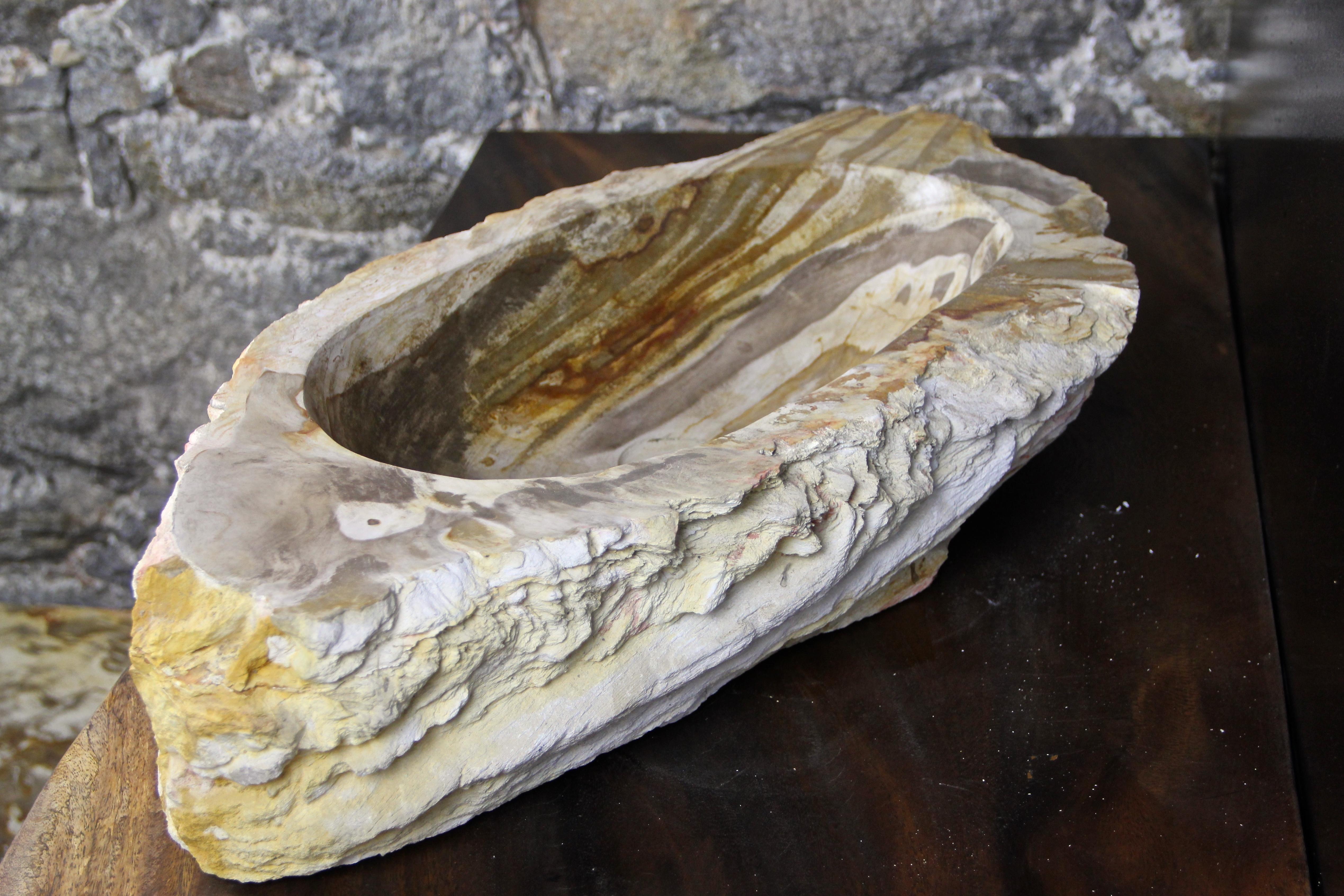 Petrified Wood Sink Grey/ Beige/ Red Tones Polished Top Quality 5