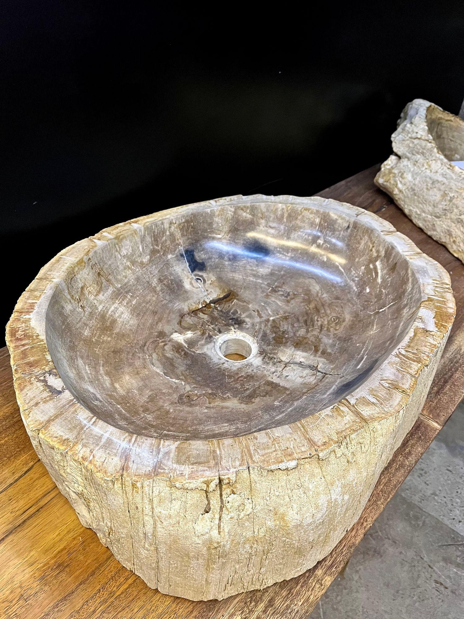 Versteinertes Holz Waschbecken in Grau/Beige-Ton, Organische Moderne – Top-Qualität, IDN 2023 (21. Jahrhundert und zeitgenössisch) im Angebot