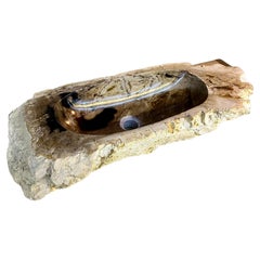 Petrified Wood Sink Grey, Brown and Beige Tones, Polished, Top Quality