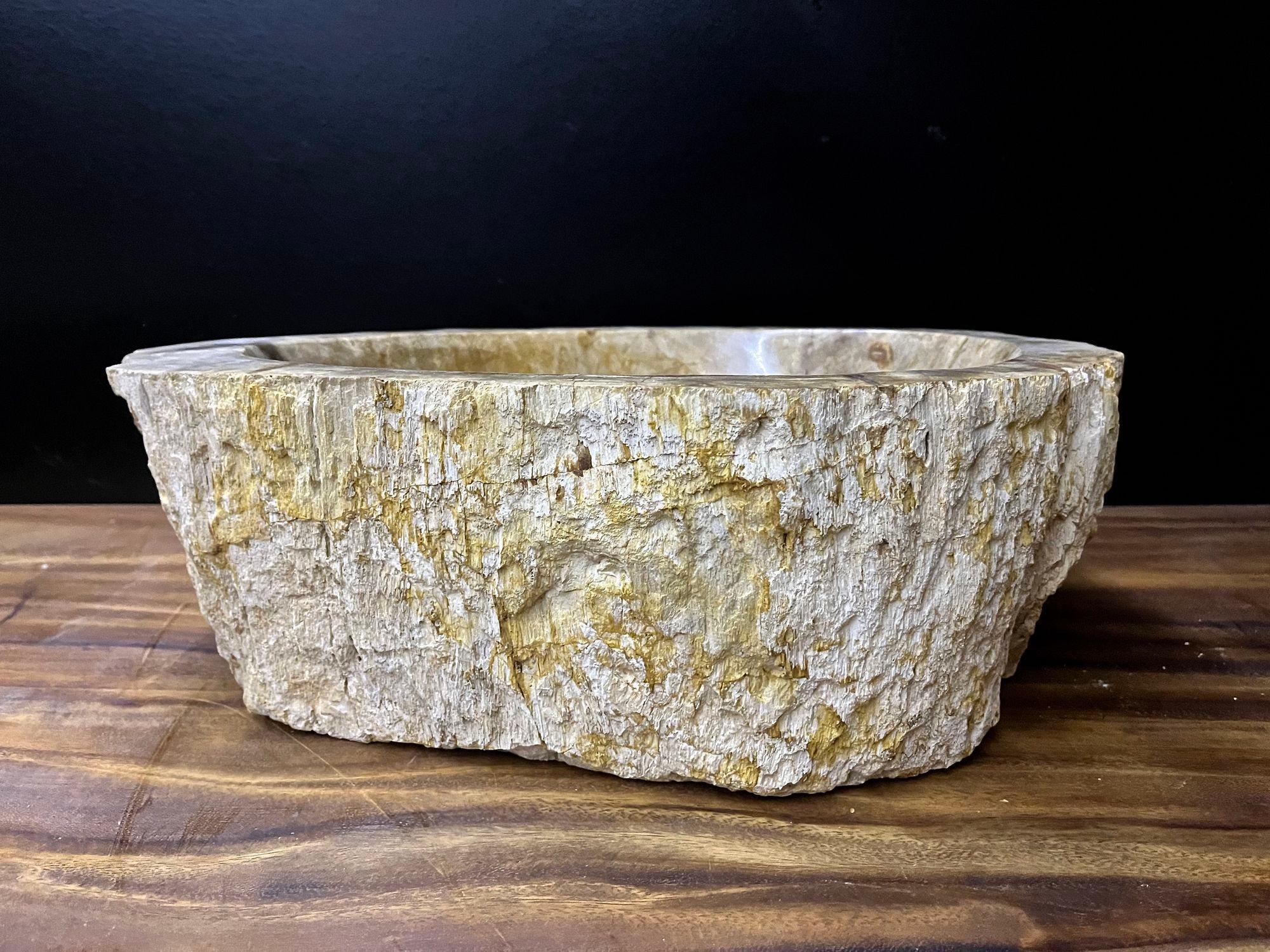Indonesian Petrified Wood Sink In Beige/ Brown/ Grey Tones- Organic Modern, Top Quality For Sale